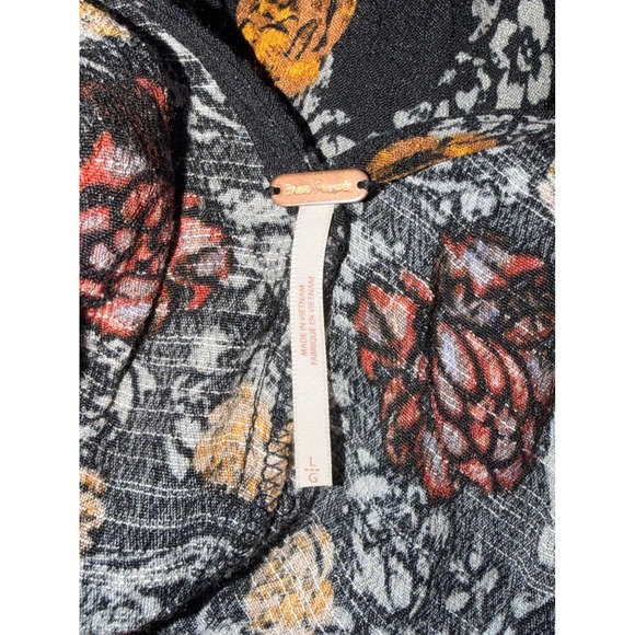 Free People Floral Print Long Sleeve Open Back Tunic Size L Black Orange - Picture 5 of 6